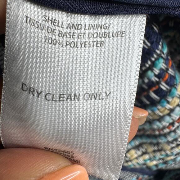 Halogen Blazer Womens 8 Blue Colorful Striped Tweed Fringe Twee Business Career - Picture 4 of 12